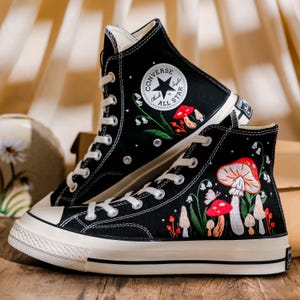 Embroidered Converse Mushroom, Garden Flower Converse Embroidery Mushroom, Custom Shoes Embroidered Flower, Mushrooms Sneakers, Gift for Her