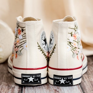 Embroidered Converse High Tops 1970s, Flowers Embroidery Converse, Floral Embroidered Shoes Custom, Gift for Best Friend, Birthday Gift