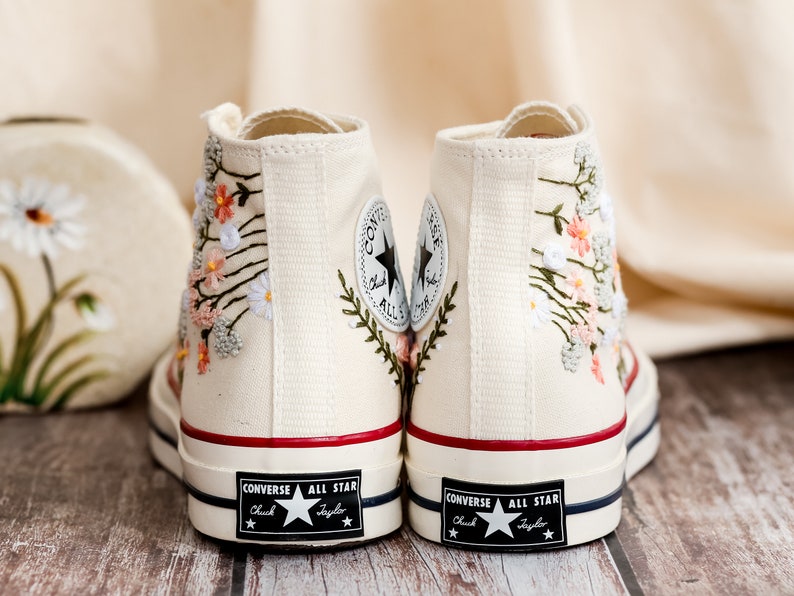 Embroidered Converse High Tops 1970s, Flowers Embroidery Converse, Floral Embroidered Shoes Custom, Gift for Best Friend, Birthday Gift