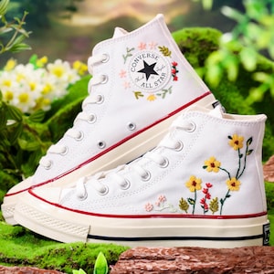 Converse de boda bordado, zapatillas bordadas de flores nupciales para novia, zapatos de bordado de girasol para novia, regalo de boda para pareja