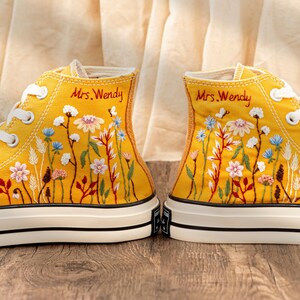 Custom Embroidered Converse: Garden Flower & Name Design