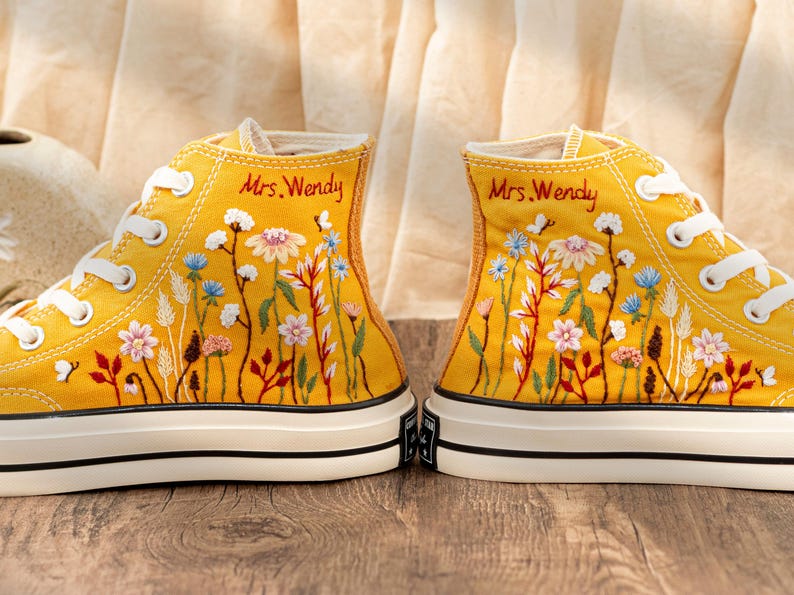 Custom Embroidered Converse: Garden Flower & Name Design