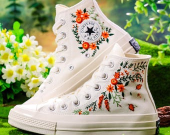 Bruiloft Converse voor bruid, bruidsbloemen geborduurde schoenen voor bruiloft, Boho bruiloft bloem geborduurde schoenen, huwelijkscadeau voor bruid