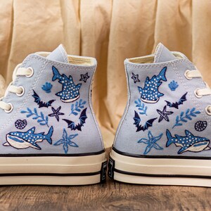 Custom Embroidered Converse Chuck Taylor, Sperm Whale Ocean Sneakers, Divers Gift, Beach Lovers Shoes, Coral Reefs