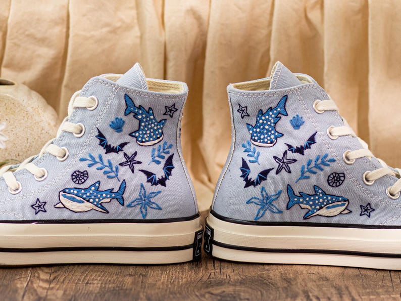 Custom Embroidered Converse Chuck Taylor, Sperm Whale Ocean Sneakers, Divers Gift, Beach Lovers Shoes, Coral Reefs