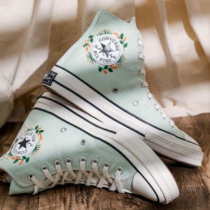 Embroidered Converse Summit Sage, Graden Floral and Fox Embroidered Shoes, Mushroom, Red Fox Embroidered Sneakers, Converse Embroidery Fox