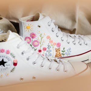 Cat Embroidered Converse, Flower Cat Embroidered Converse, Embroidered Converse Custom Pet, Cat Embroidered Sneakers, Birthday Gift