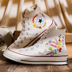 Custom Wedding Sneakers, Bridal Flowers Embroidered Converse, Gifts for Wedding, Embroidered Wedding Reception Shoes, Personalized gifts