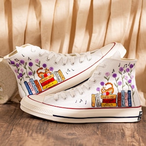Embroidered Converse Book Lover, Flower & 1989 Embroidered Sneaker, Cat Embroidery Shoes, Handmade Gifts