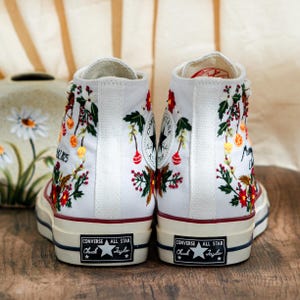 Custom Christmas Embroidered Converse Chuck Taylor High Tops, Converse Embroidery With Christmas & Floral, Personalized Shoes, Holiday Gifts