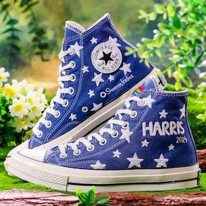 Embroidered Converse, Embroidered Star Converse, Shoes Embroidery Stars, Custom Converse Men, Custom Shoes Embroidered Stars Sneakers Gift