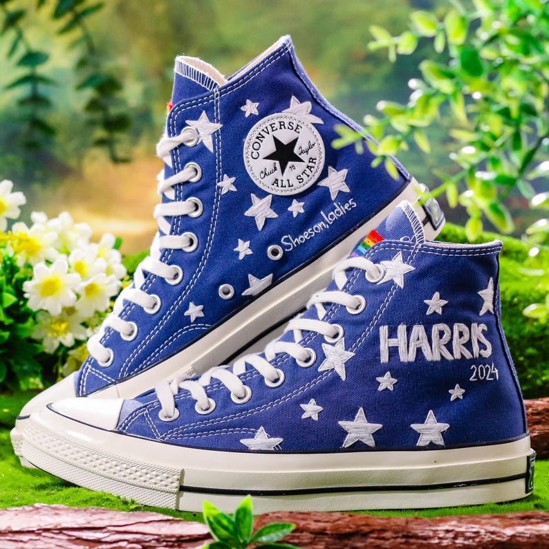 Embroidered Converse, Embroidered Star Converse, Shoes Embroidery Stars, Custom Converse Men, Custom Shoes Embroidered Stars Sneakers Gift