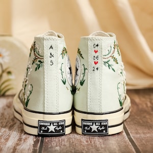 Customized Embroidered Converse High Tops, Flower Embroidered Shoes Women, Personalized Sneakers, Wedding Converse for Bride, Handmade Gift