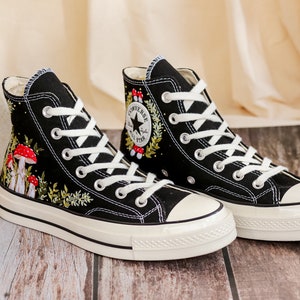 Custom Embroidered Converse Chuck Taylor 1970s, Mushrooms Embroidered Sneakers Custom, Mushrooms Embroidered Converse Shoes, Gifts for Her