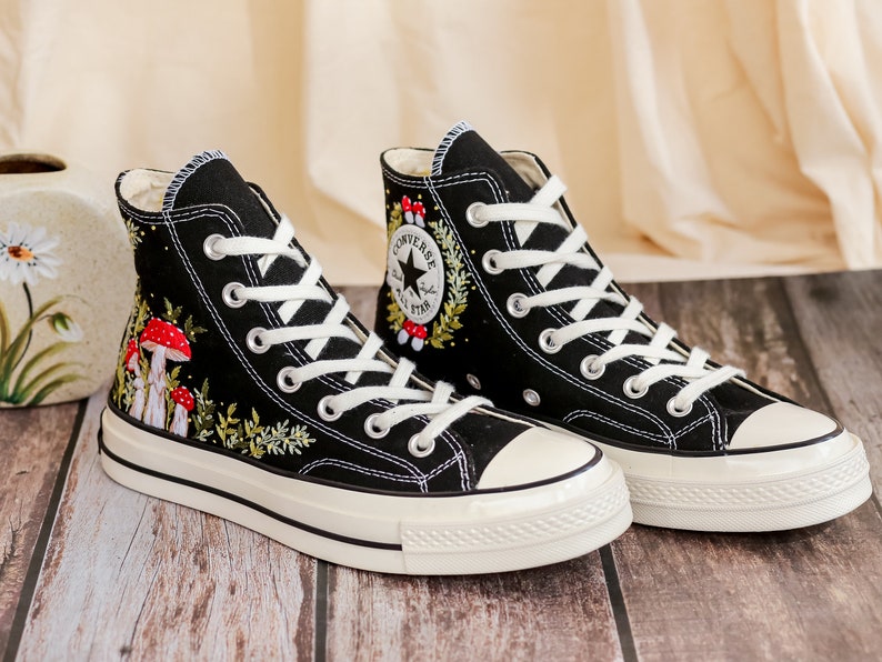 Custom Embroidered Converse Chuck Taylor 1970s, Mushrooms Embroidered Sneakers Custom, Mushrooms Embroidered Converse Shoes, Gifts for Her