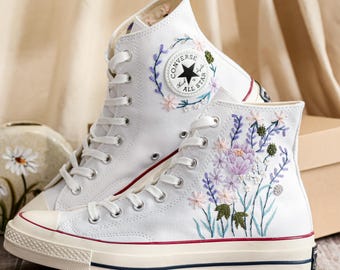 Custom bruiloft Converse platform, bruiloft bloemen geborduurde schoenen custom, bruids bloemen geborduurde sneakers, bruiloft bloemen geborduurd
