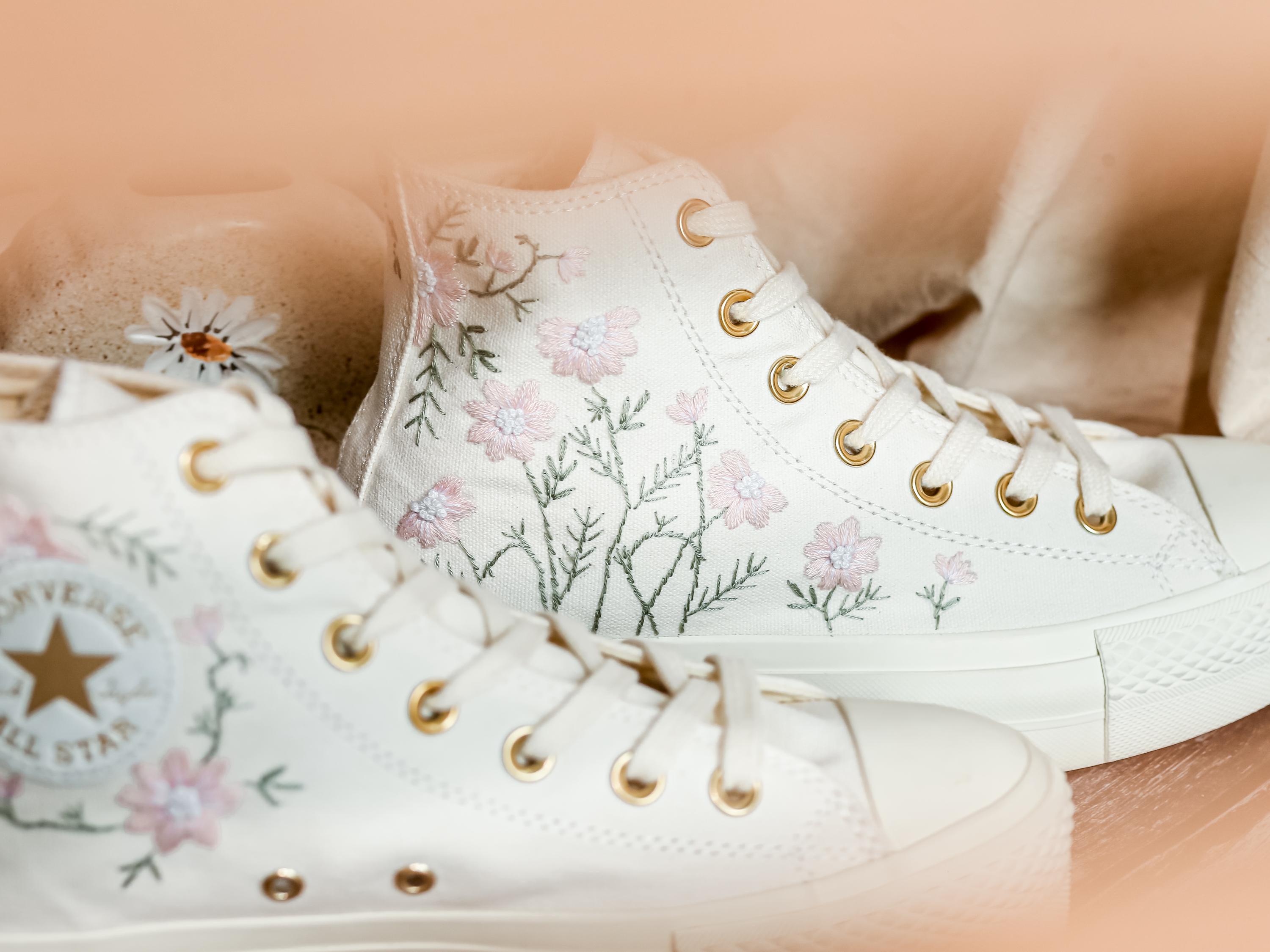Custom Wedding Platform Shoes,bridal Flowers Embroidered Sneakers for ...