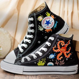 Custom Embroidered Converse Chuck Taylor Sneakers: Ocean Octopus Design