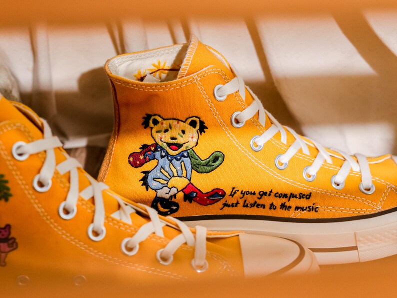 Custom Embroidered Bearbrick Converse Shoes, Converse Embroidery Bearbrick, Custom Cute Bear Embroidered Sneakers, Perfect Gift Idea