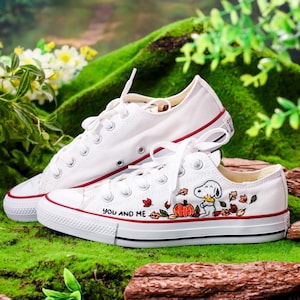 Handpainted Embroidered Converse Low Top, Converse Embroidery Cute Beagle Dog & Little Yellow Bird, Custom Animal Lovers’ Sneakers