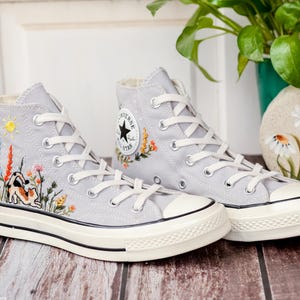 Wildflower Garden Embroidered Converse, Mushrooms, Cat Embroidered Shoes, Custom Floral Embroidery Shoes, Summer Cottagecor Embroidery Shoes