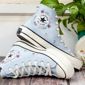 Embroidered Converse, Embroidered Floral, Custom Converse High Top,  Converse Embroidered With Colorful Flower Garden, Personalized Gifts