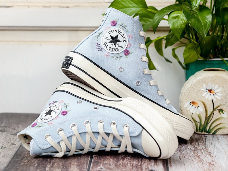 Embroidered Converse, Embroidered Floral, Custom Converse High Top,  Converse Embroidered With Colorful Flower Garden, Personalized Gifts