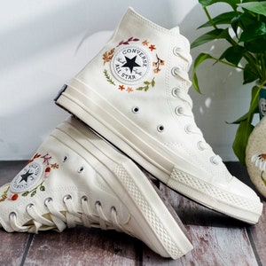 Wedding Converse for Bride, Colorful Flower Garden Embroidered Shoes, Boho Wedding Flower Embroidered Sneakers, Wedding Gift