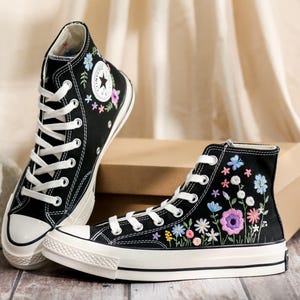 Custom Converse Chuck Taylor Embroidered Garden Flowers, Embroidered Converse Flowers, Flower Embroidered Shoes, Birthday Gifts for Her