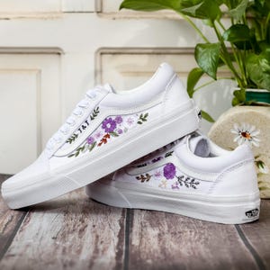 Vans Embroidery, Anniversary Date and Flower Embroidered Vans Wedding, Bridal Flower Embroidery Shoes, Personalized Shoes for Bride & Groom