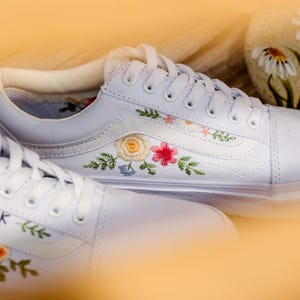Embroidered Vans, Flower Embroidery Vans Shoes Custom, Vans Embroidery Flowers, Floral Embroidered Sneakers Custom, Birthday Gifts for Her