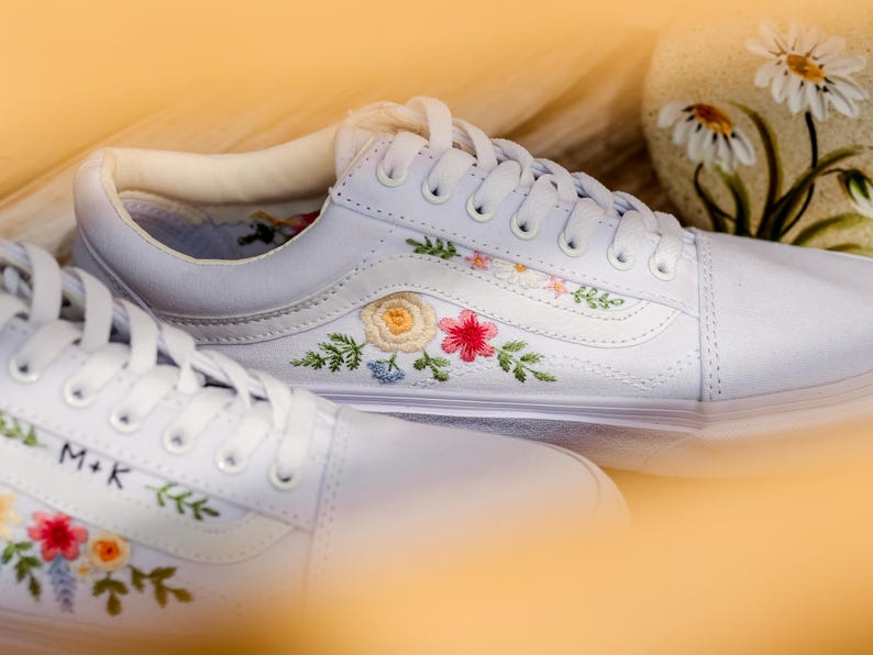 Embroidered Vans, Flower Embroidery Vans Shoes Custom, Vans Embroidery Flowers, Floral Embroidered Sneakers Custom, Birthday Gifts for Her