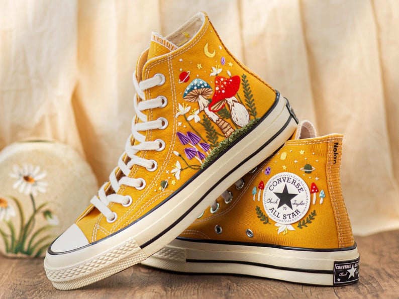Custom Converse Chuck Taylor Mushrooms Embroidered Converse Shoes, Mushrooms Embroidered Converse Custom, Mushrooms Embroidered Sneaker