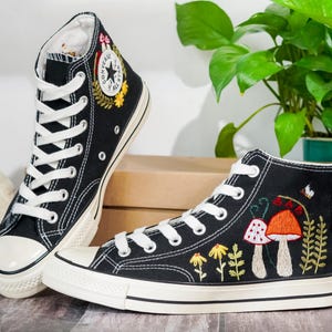 Embroidered Converse Mushroom, Butterfly, Converse Embroidery Mushroom, Custom Shoes Embroidered Butterfly, Mushrooms Sneakers, Gift for Her