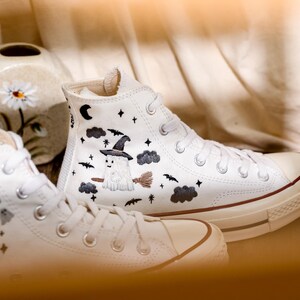 Embroidered Converse High Tops, Ghost Embroidered Shoes Custom, Halloween Embroidered Sneakers, Converse Embroidery Ghost, Halloween Gifts