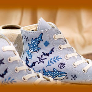 Custom Embroidered Converse Chuck Taylor, Sperm Whale Ocean Sneakers, Divers Gift, Beach Lovers Shoes, Coral Reefs