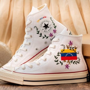 Venezuela Flag Embroidered Sneakers, Custom Converse Venezuelan Pride Gift