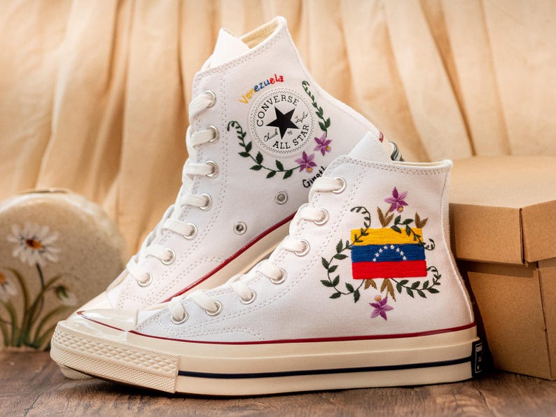 Venezuela Flag Embroidered Sneakers, Custom Converse Venezuelan Pride Gift