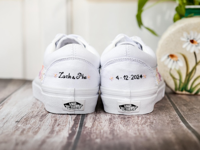 Bridal Flower Embroidered Vans, 3D Flowers Embroidered Vans for Bride, Wedding Flowers Embroidered Shoes, Sneakers Wedding Embroidery Floral