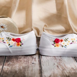 Wedding Vans for Bride, Bridal Flowers Embroidered Vans Shoes, Wedding Shoes, Wedding Flowers Embroidered Sneakers Custom, Gifts for Wedding