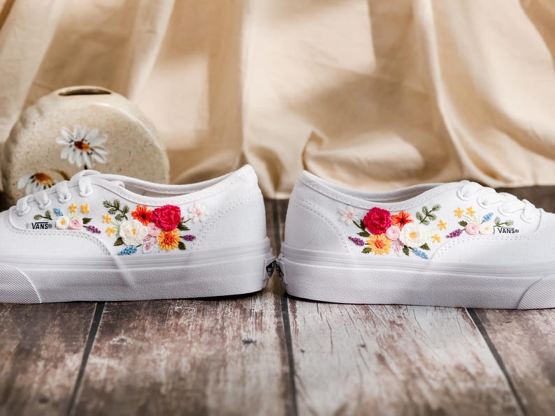 Wedding Vans for Bride, Bridal Flowers Embroidered Vans Shoes, Wedding Shoes, Wedding Flowers Embroidered Sneakers Custom, Gifts for Wedding