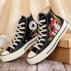 Custom Embroidered Converse Shoes, Mushrooms Embroidery Sneakers Women, Mimosa Embroidered Converse Custom, Shoes Embroidery, Gifts for Her