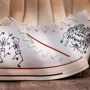 Converse Embroidered Dancing Skeleton 90s Vintage Style Shoes, Retro Skeleton Sneakers, Skull Funny Embroidery Shoes