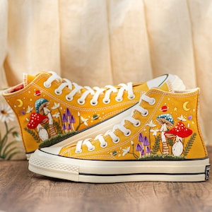Custom Converse Chuck Taylor Mushrooms Embroidered Converse Shoes, Mushrooms Embroidered Converse Custom, Mushrooms Embroidered Sneaker