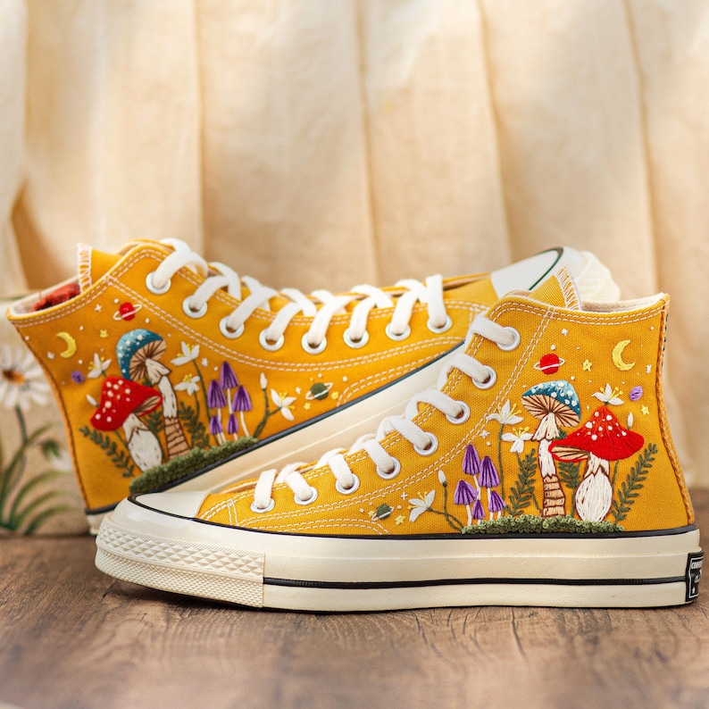 Custom Converse Chuck Taylor Mushrooms Embroidered Converse Shoes, Mushrooms Embroidered Converse Custom, Mushrooms Embroidered Sneaker