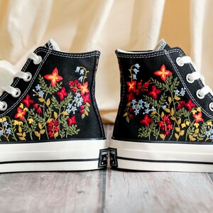 Embroidered Converse, Converse Embroidery Flower, Garden Wildflower Embroidered Converse Shoes, Flower Embroidered Sneakers, Handmade Gift