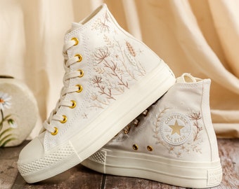 Wedding Bridal Converse Platform Personalized, Flowers Embroidered Converse Custom, Wedding Shoes, Wedding Sneakers for Bride, Wedding Gifts