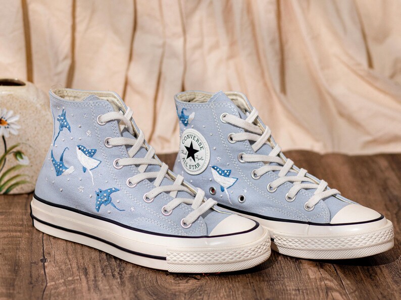 Ray Embroidered Converse Chuck Taylor 1970s: Custom Ocean Embroidery Shoes