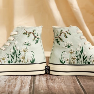 Customized Embroidered Converse High Tops, Flower Embroidered Shoes Women, Personalized Sneakers, Wedding Converse for Bride, Handmade Gift