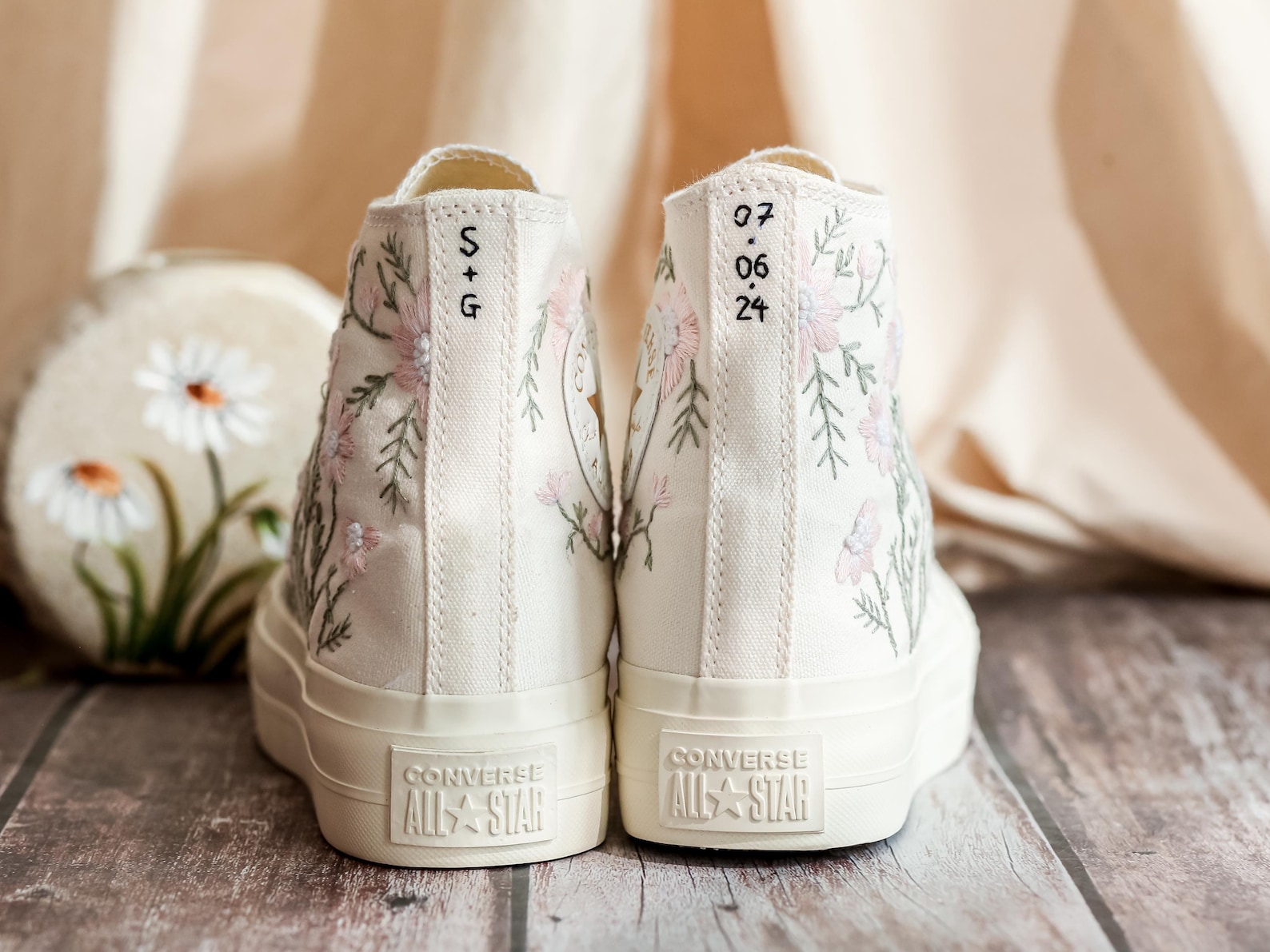 Custom Wedding Platform Shoes,bridal Flowers Embroidered Sneakers for ...